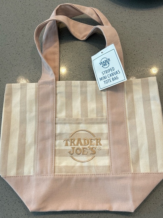 Trader Joe'S Handbags - Trader Joe's Tan/Brown Striped Mini Canvas Tote Bag